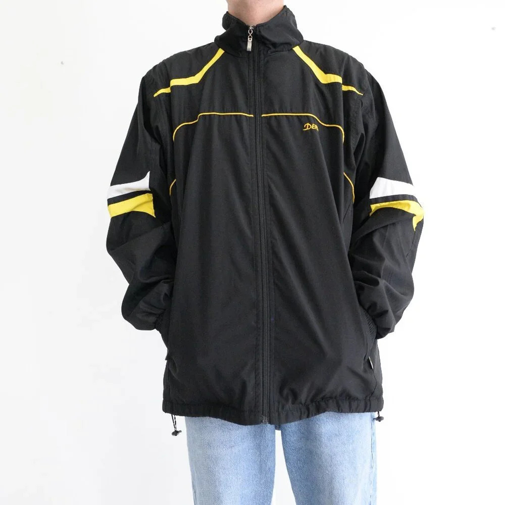 Vintage 90s Derby Black And Yellow Zip Up Nylon Windbreaker Jacket 2XL